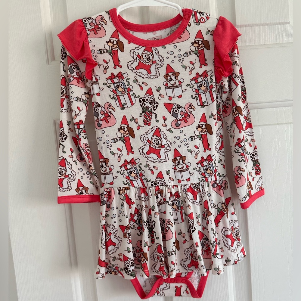 Bluey Christmas Bamboo Bodysuit Twirl Dress NWOT